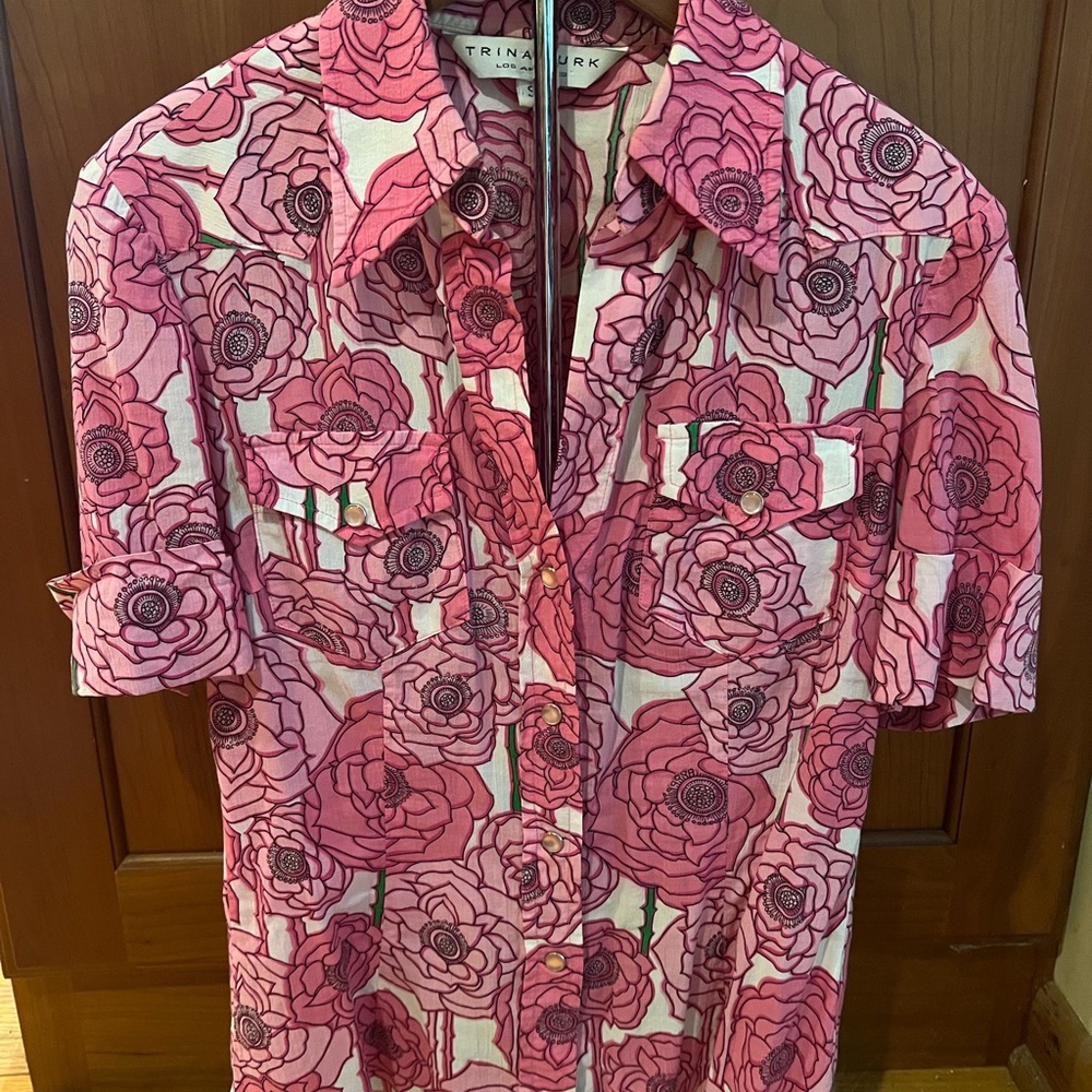 Trina Turk Pink Floral Casual Button Down Shirt